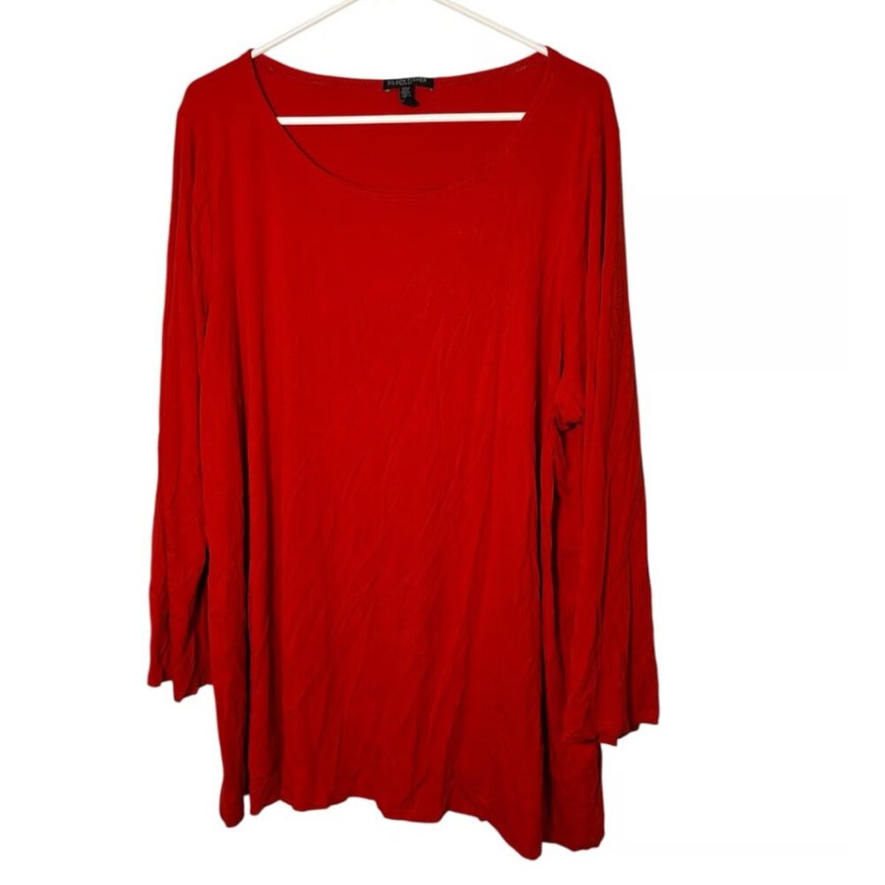 Eileen Fisher Women’s Long Sleeve Top Red Stretch Jersey Scoop Neck – 3X